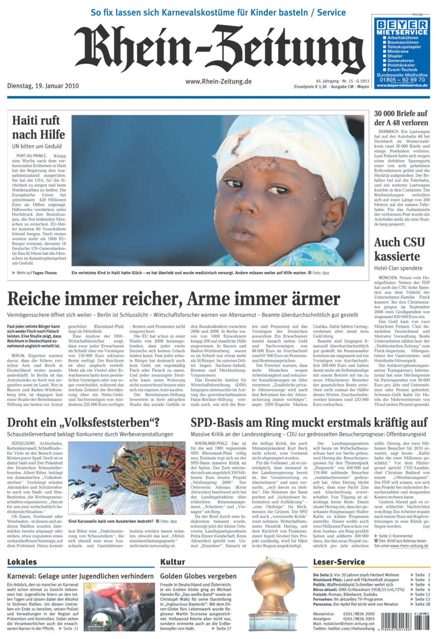 Rhein-Zeitung Andernach & Mayen vom Dienstag, 19.01.2010