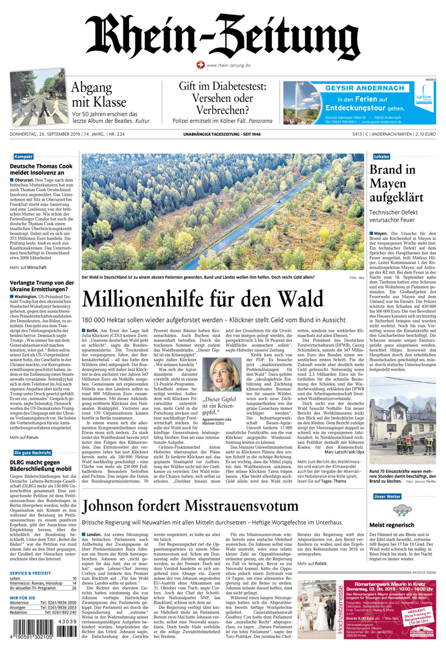 Rhein-Zeitung Andernach & Mayen vom Donnerstag, 26.09.2019