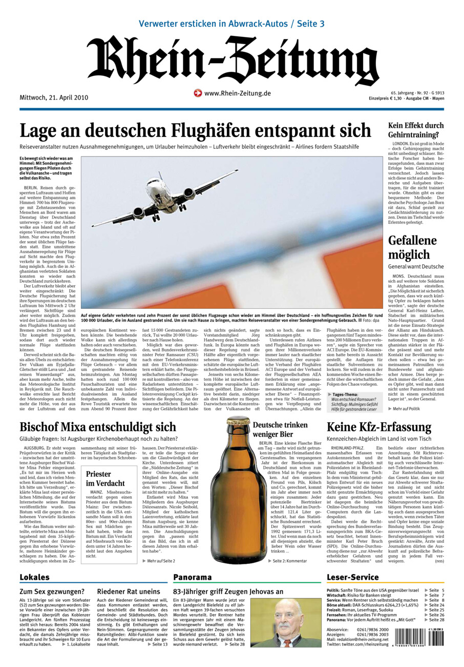 Rhein-Zeitung Andernach & Mayen vom Mittwoch, 21.04.2010