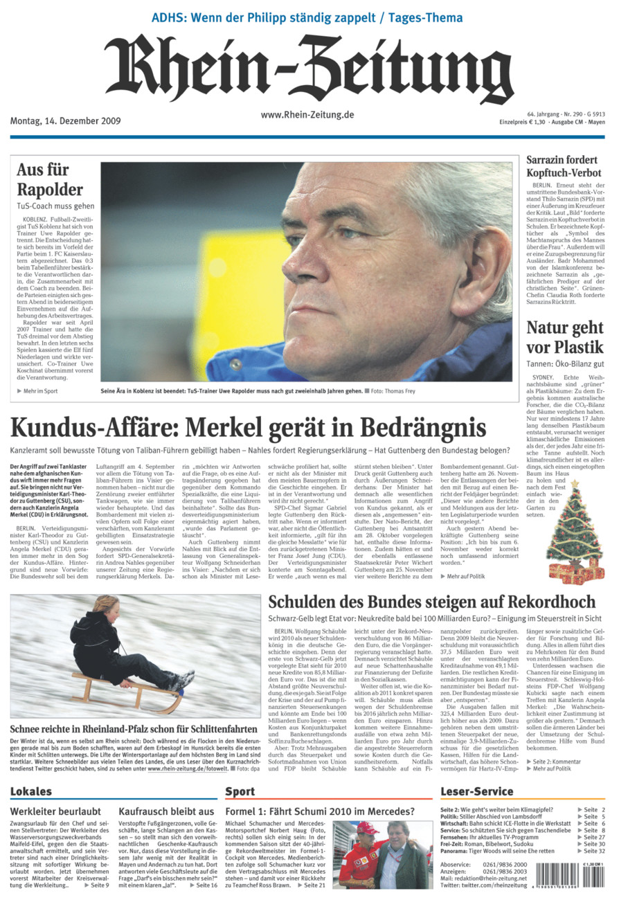 Rhein-Zeitung Andernach & Mayen vom Montag, 14.12.2009