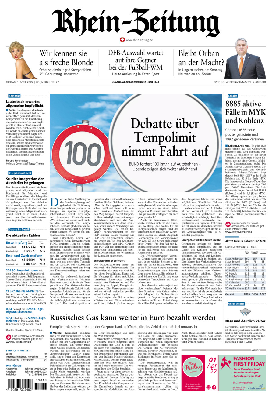 Rhein-Zeitung Andernach & Mayen vom Freitag, 01.04.2022