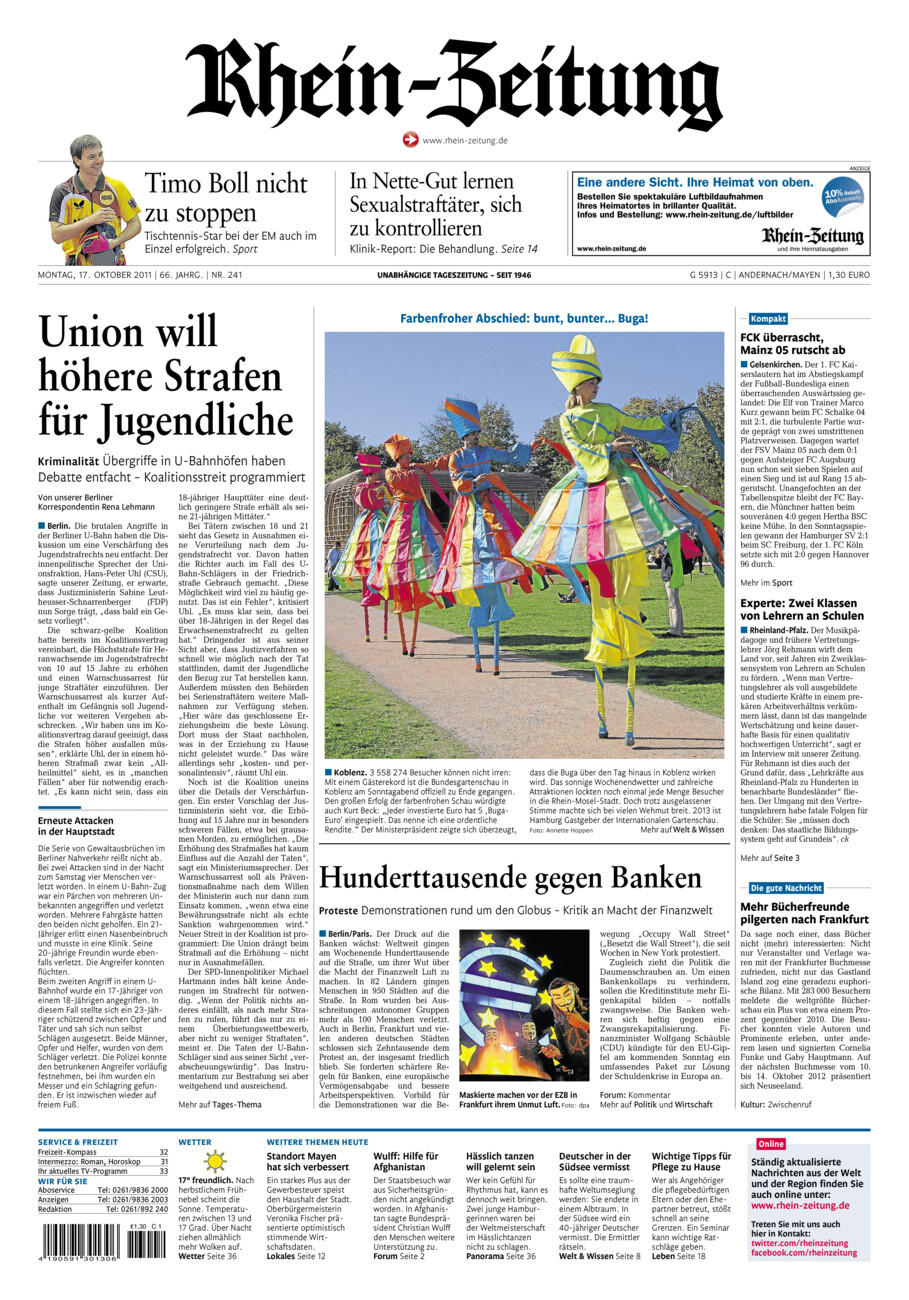 Rhein-Zeitung Andernach & Mayen vom Montag, 17.10.2011