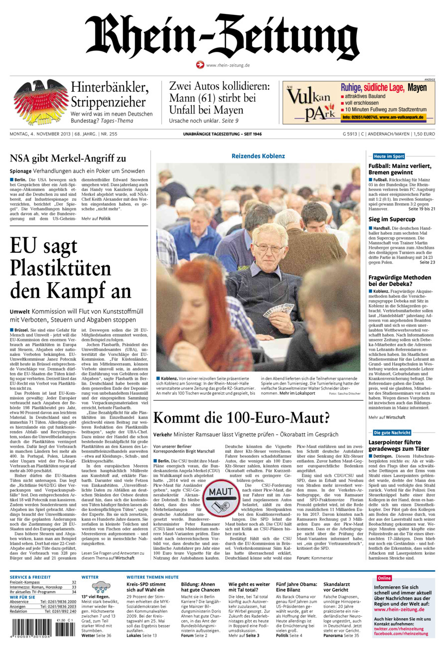 Rhein-Zeitung Andernach & Mayen vom Montag, 04.11.2013