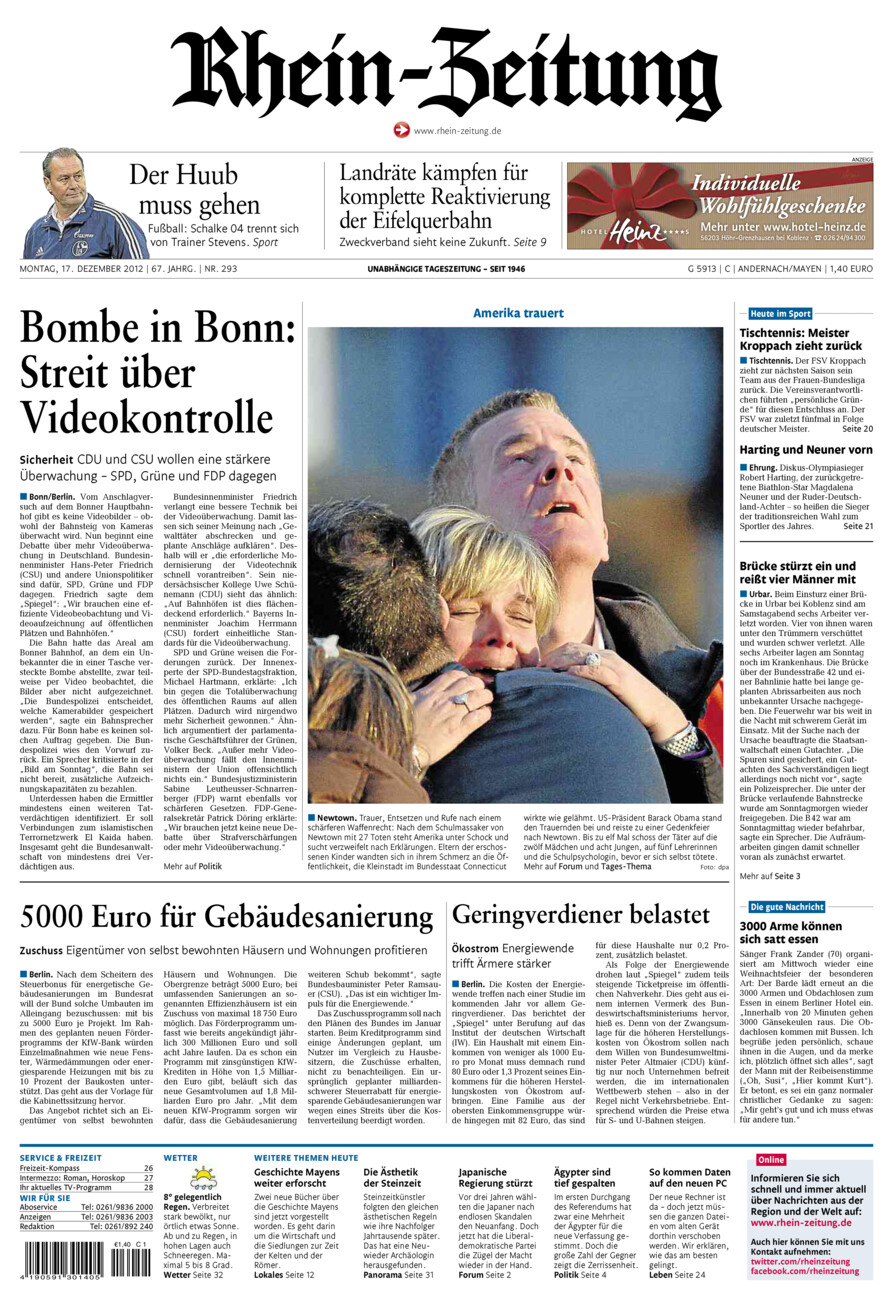 Rhein-Zeitung Andernach & Mayen vom Montag, 17.12.2012