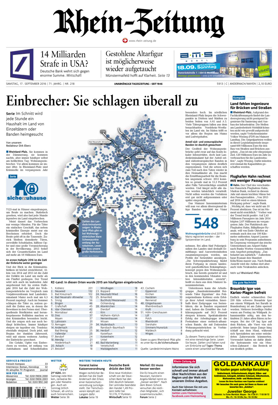 Rhein-Zeitung Andernach & Mayen vom Samstag, 17.09.2016