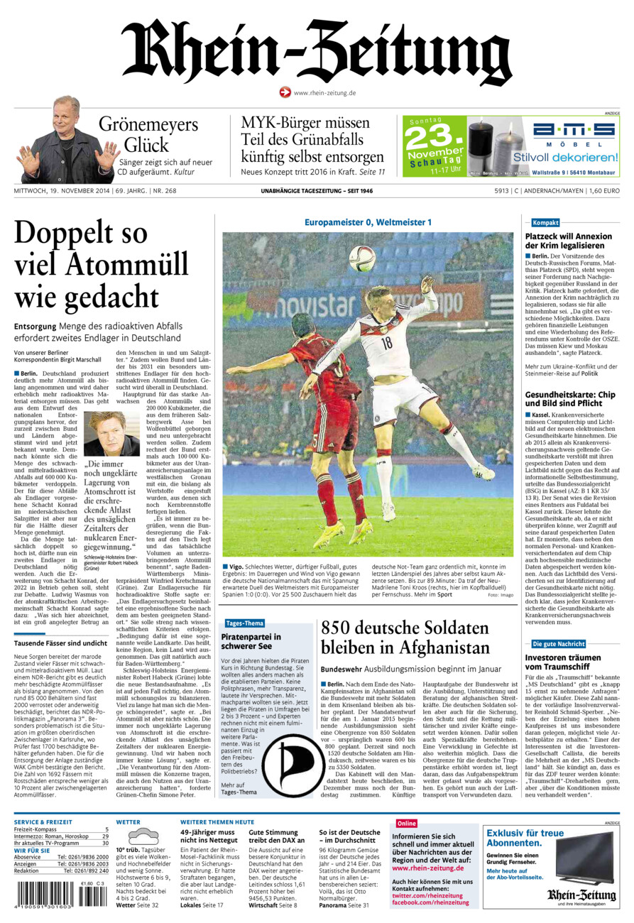 Rhein-Zeitung Andernach & Mayen vom Mittwoch, 19.11.2014