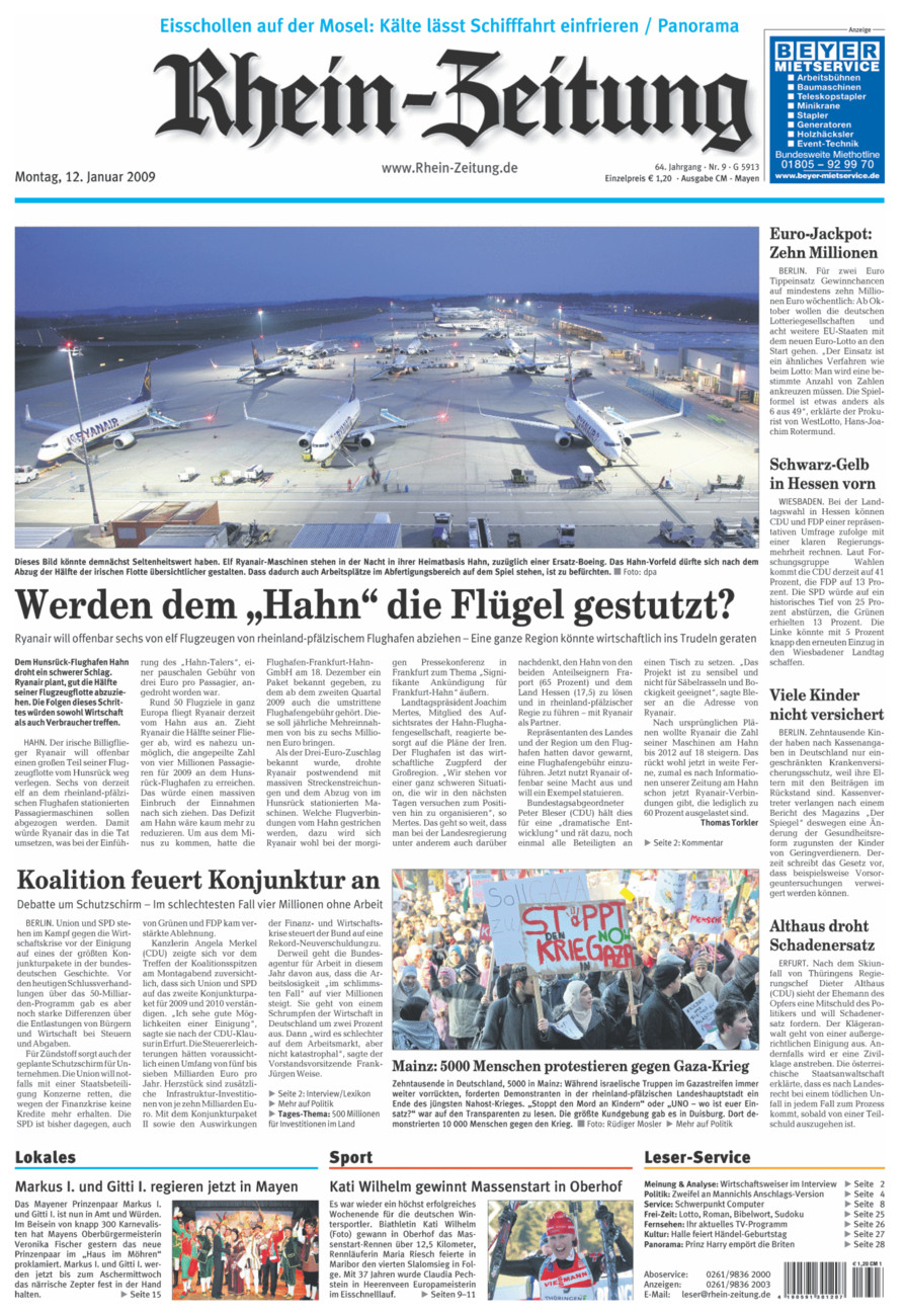 Rhein-Zeitung Andernach & Mayen vom Montag, 12.01.2009