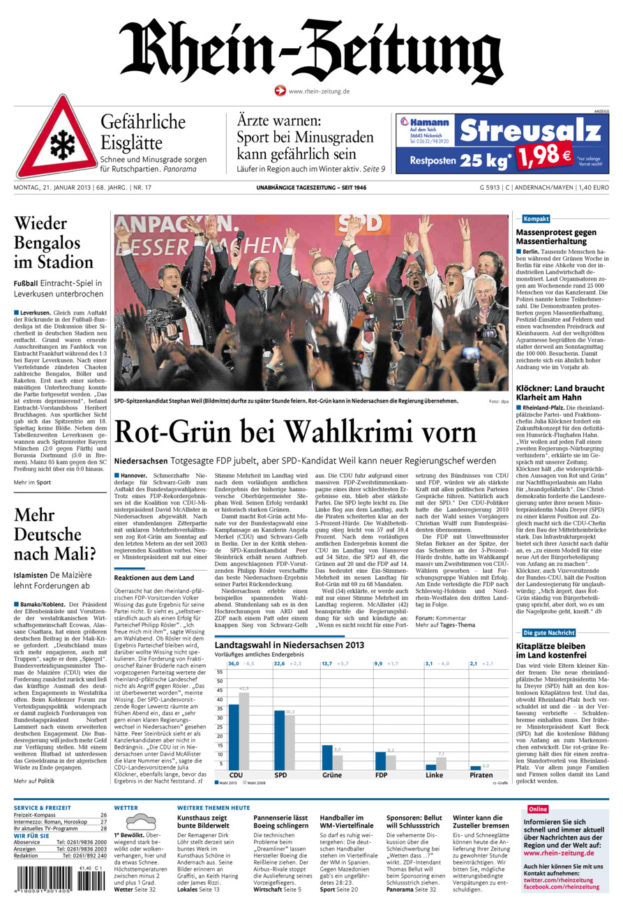 Rhein-Zeitung Andernach & Mayen vom Montag, 21.01.2013