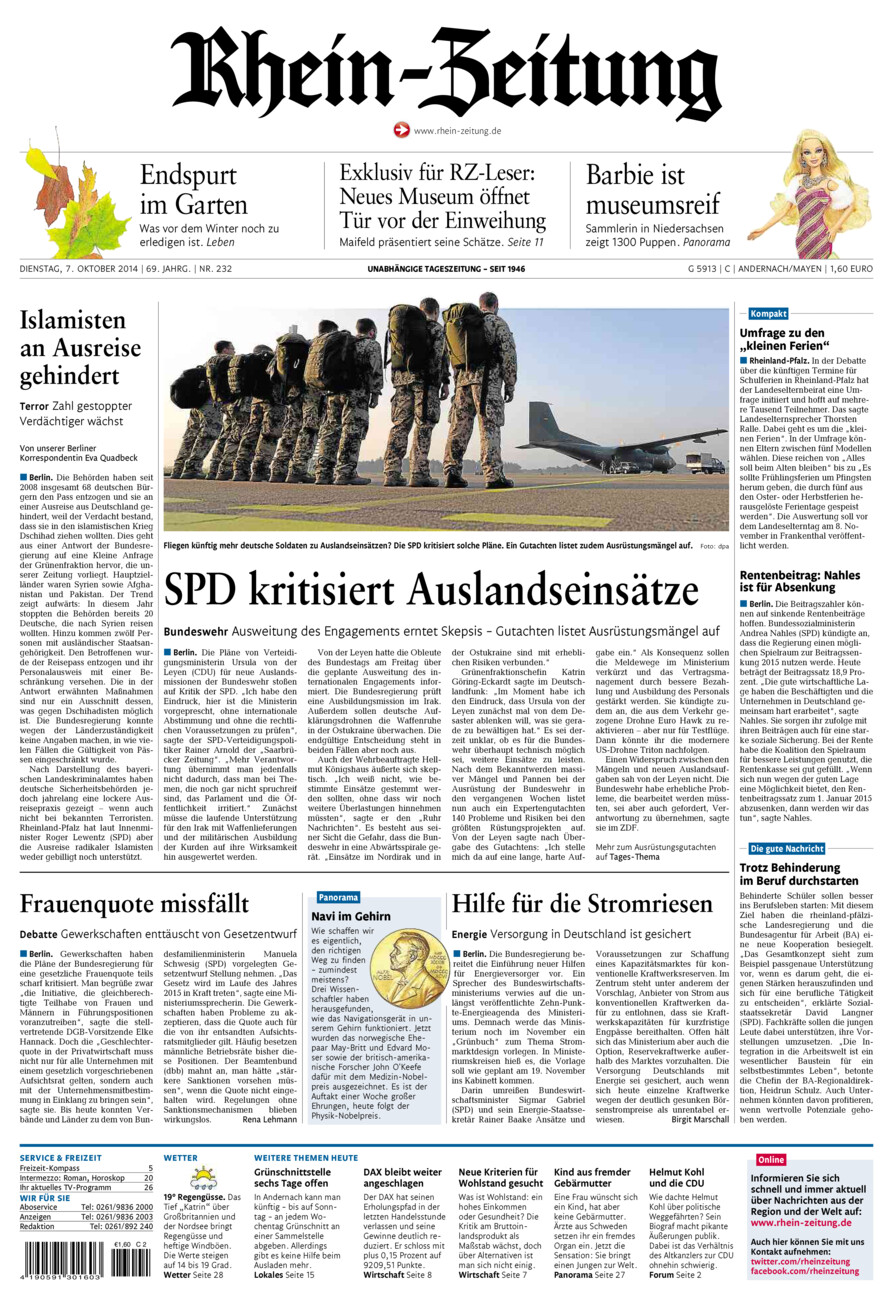 Rhein-Zeitung Andernach & Mayen vom Dienstag, 07.10.2014