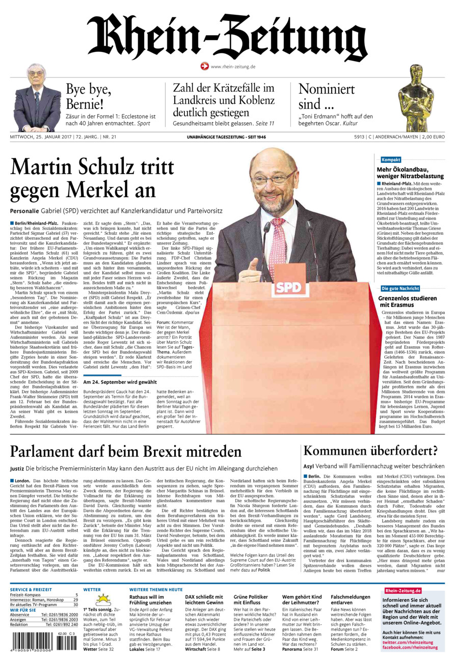 Rhein-Zeitung Andernach & Mayen vom Mittwoch, 25.01.2017