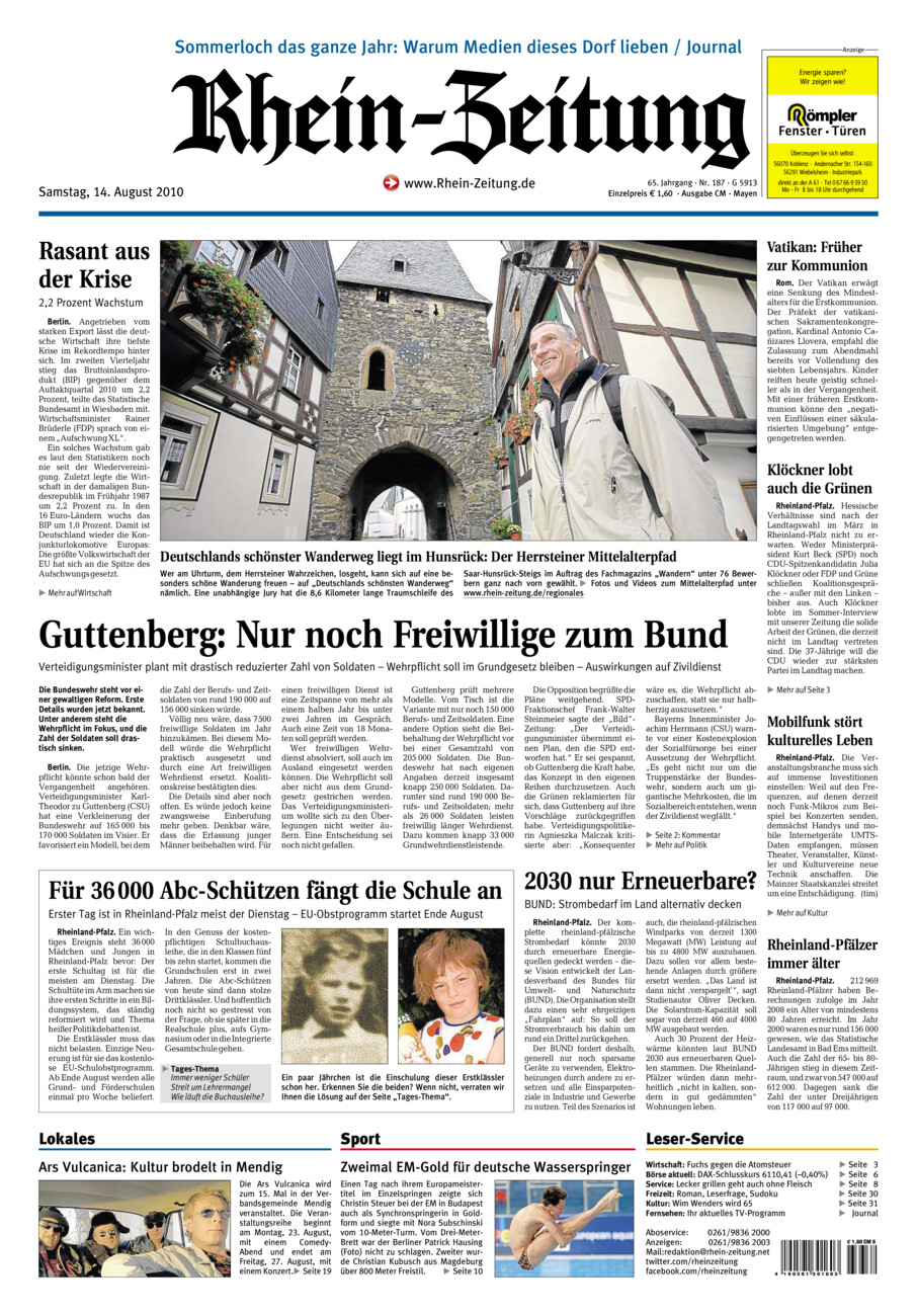 Rhein-Zeitung Andernach & Mayen vom Samstag, 14.08.2010