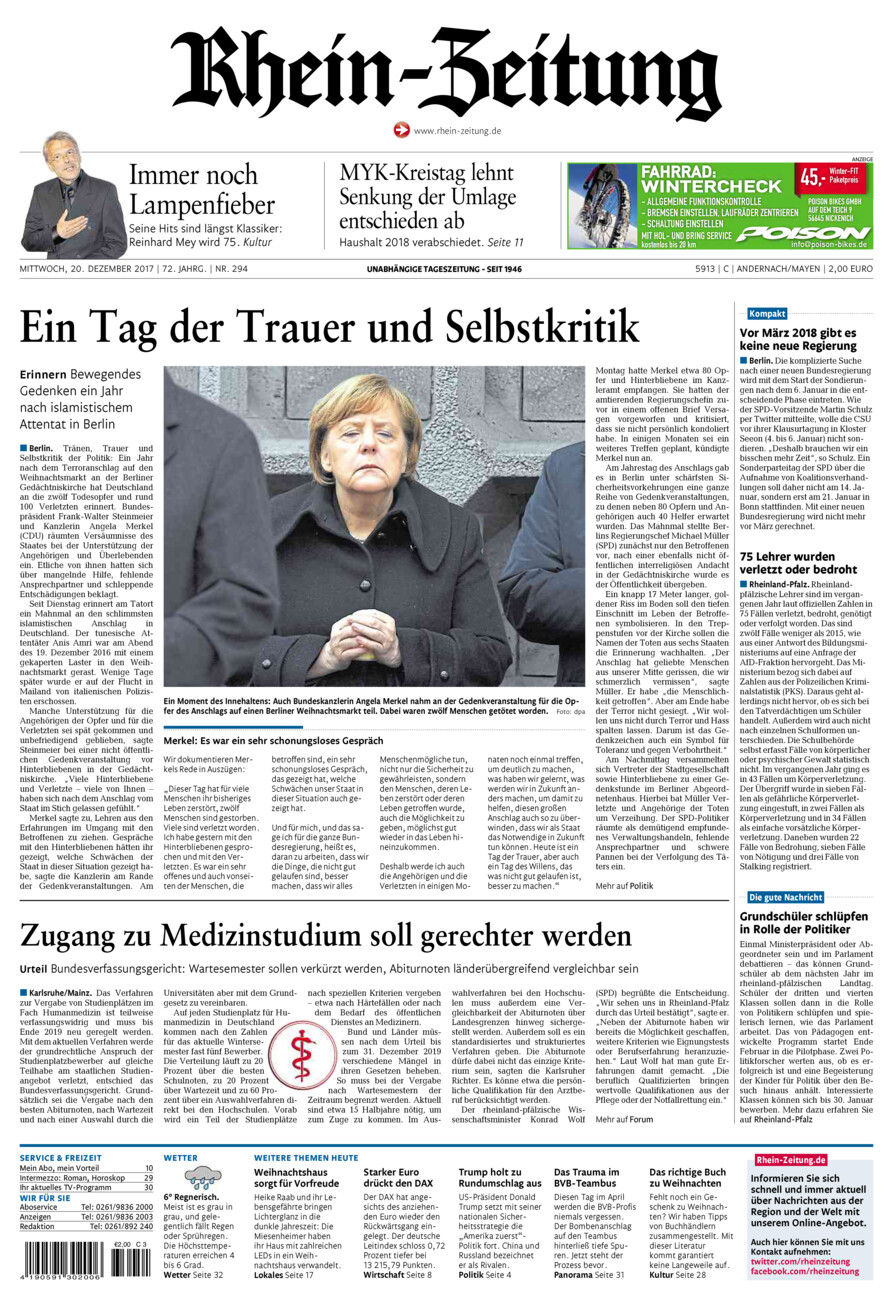 Rhein-Zeitung Andernach & Mayen vom Mittwoch, 20.12.2017