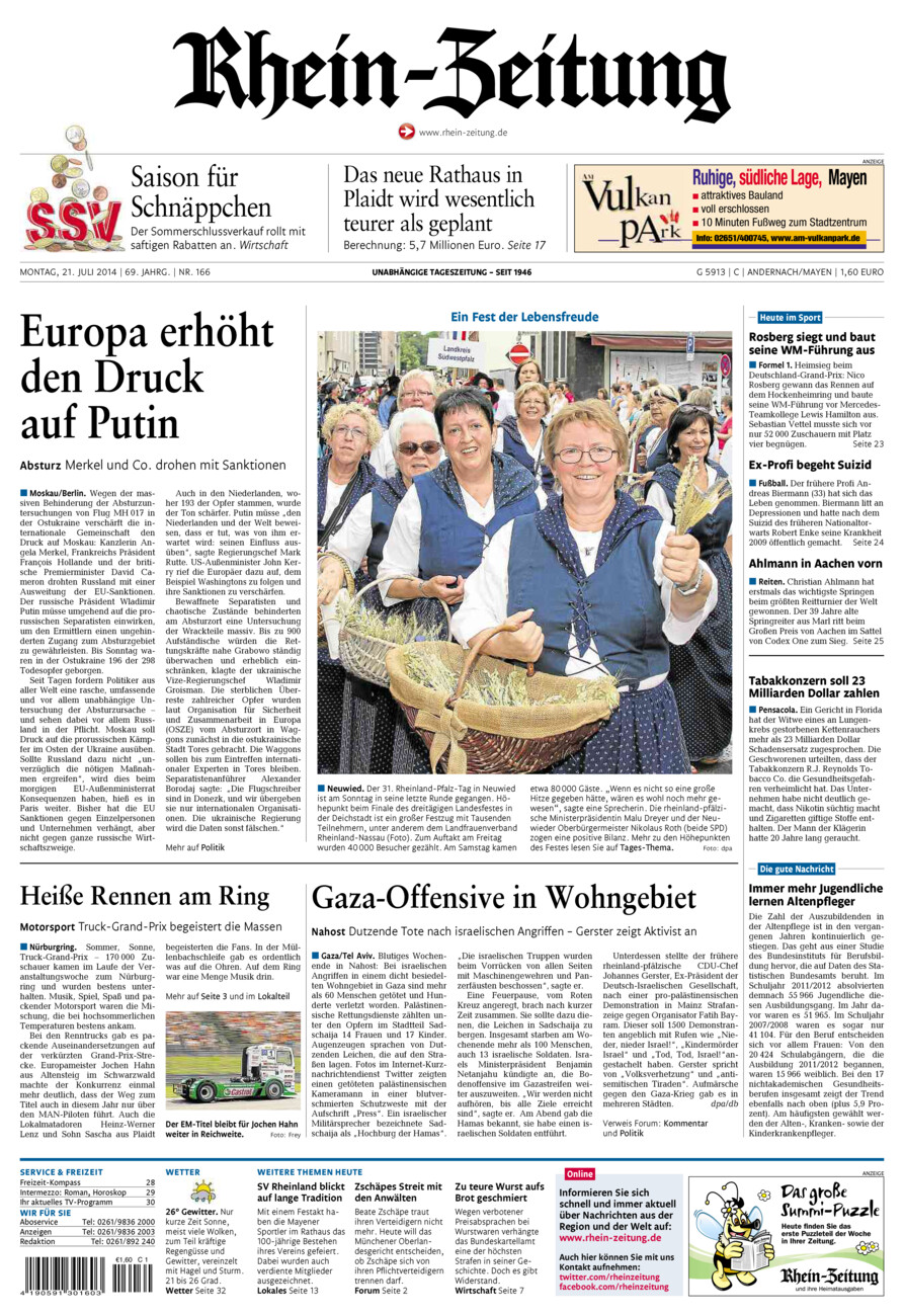 Rhein-Zeitung Andernach & Mayen vom Montag, 21.07.2014