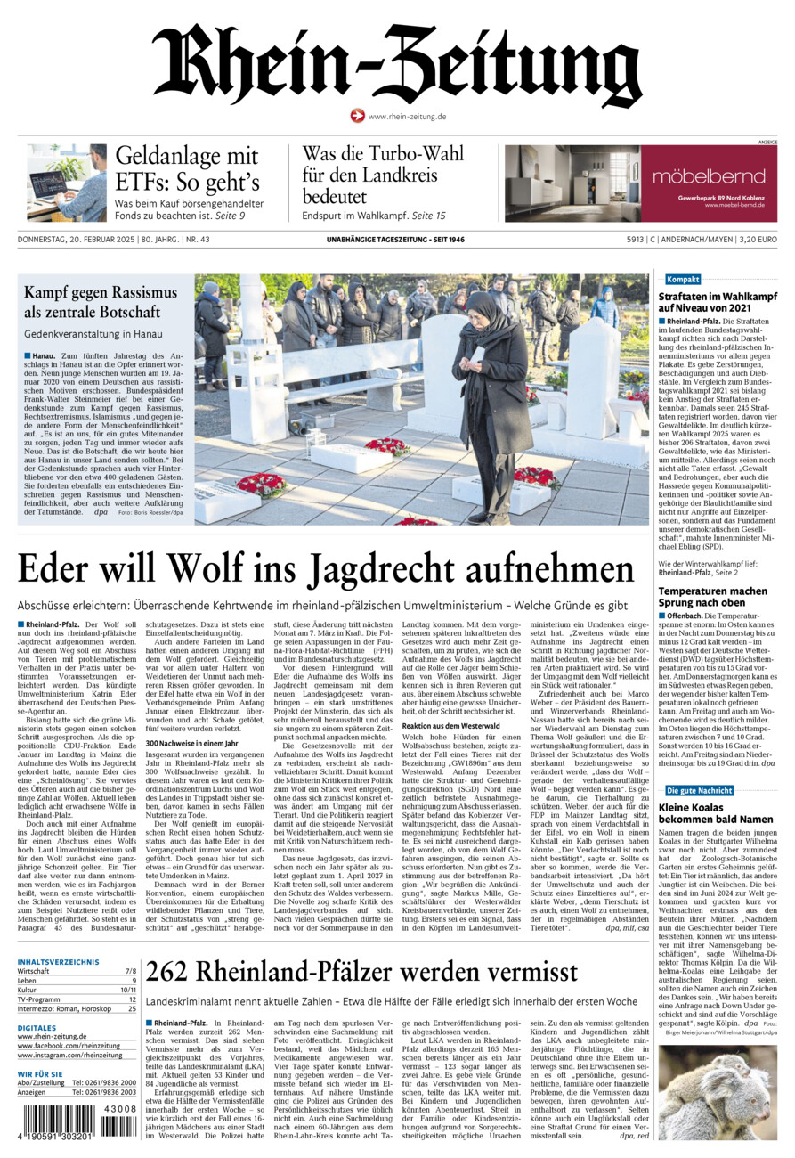 Rhein-Zeitung Andernach & Mayen vom Donnerstag, 20.02.2025