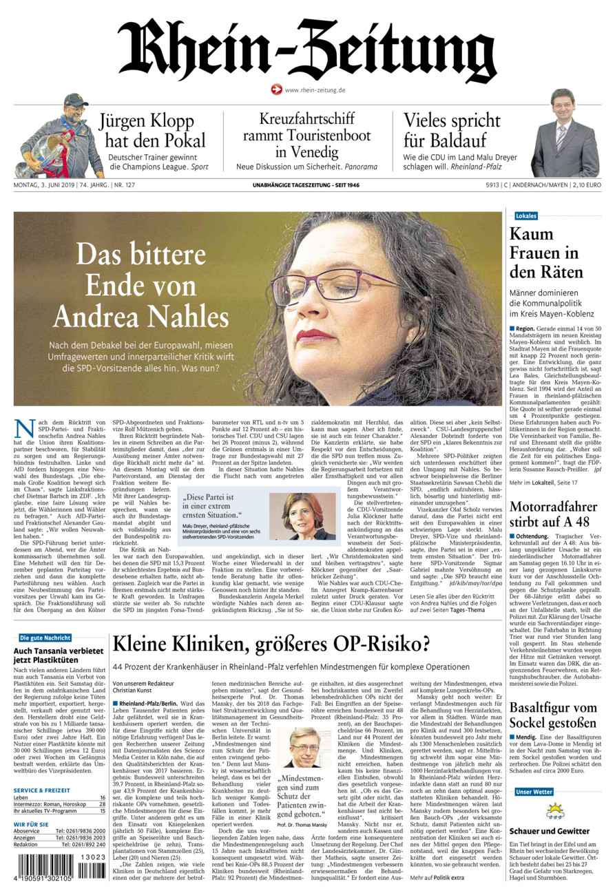 Rhein-Zeitung Andernach & Mayen vom Montag, 03.06.2019