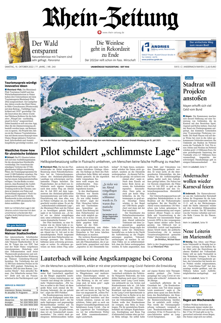 Rhein-Zeitung Andernach & Mayen vom Samstag, 15.10.2022