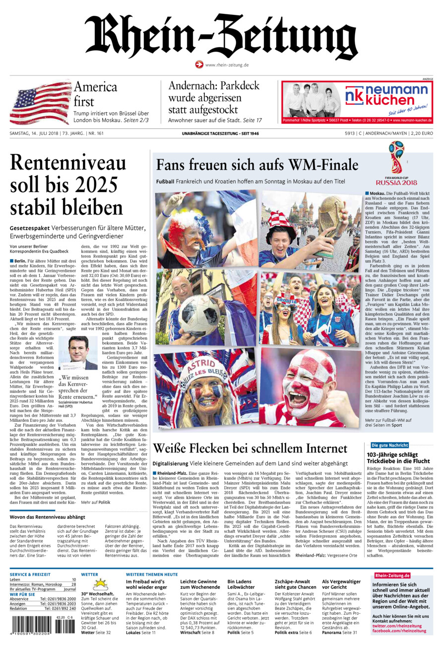 Rhein-Zeitung Andernach & Mayen vom Samstag, 14.07.2018
