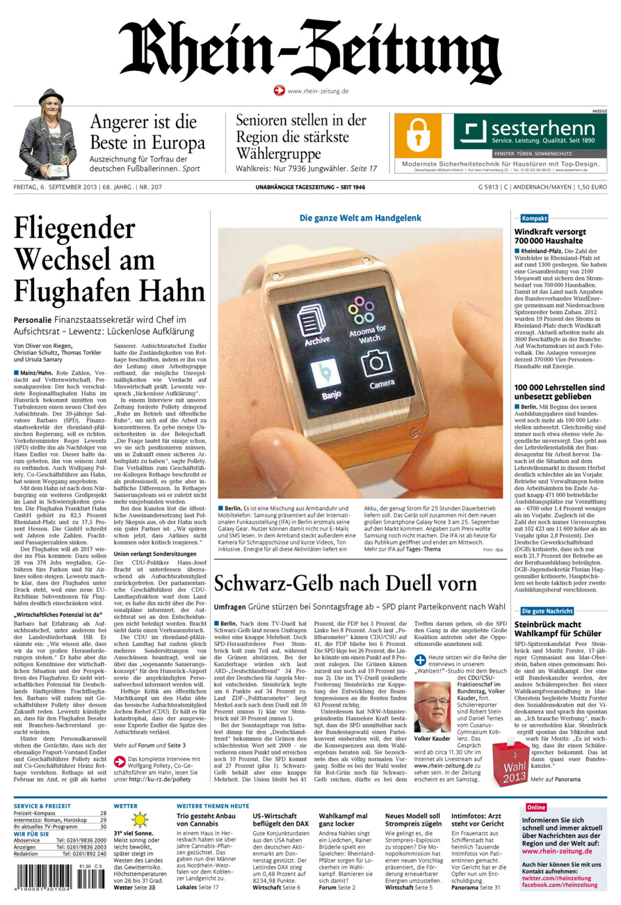 Rhein-Zeitung Andernach & Mayen vom Freitag, 06.09.2013