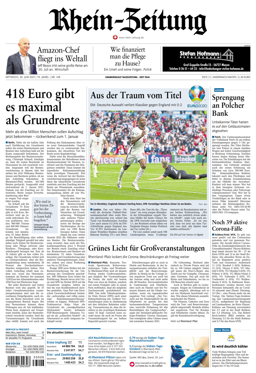 Rhein-Zeitung Andernach & Mayen vom Mittwoch, 30.06.2021