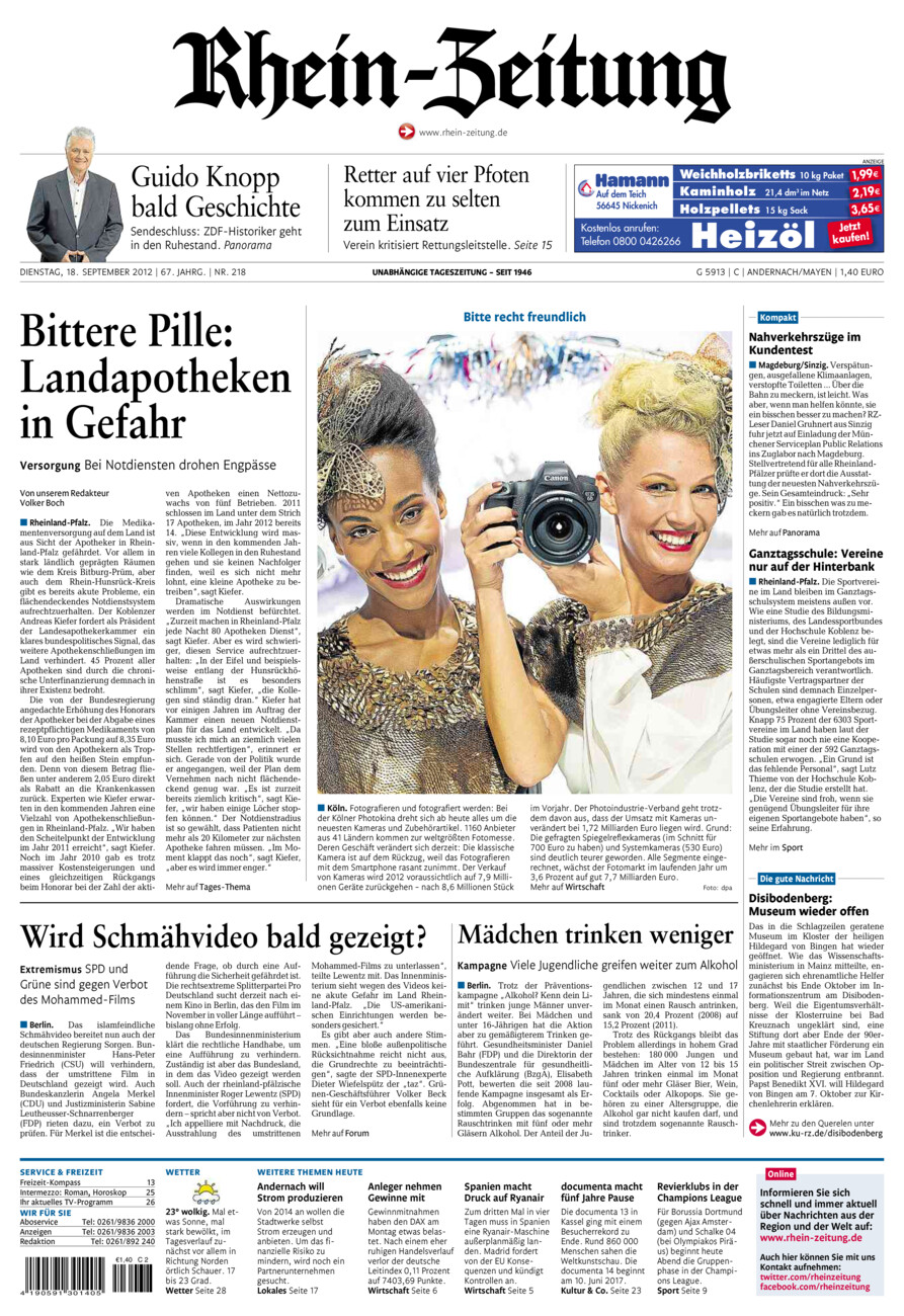 Rhein-Zeitung Andernach & Mayen vom Dienstag, 18.09.2012