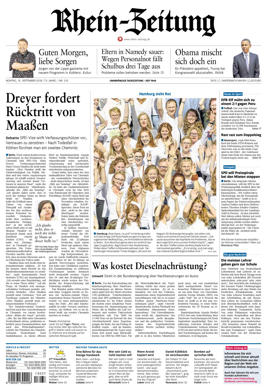 Rhein-Zeitung Andernach & Mayen vom Montag, 10.09.2018