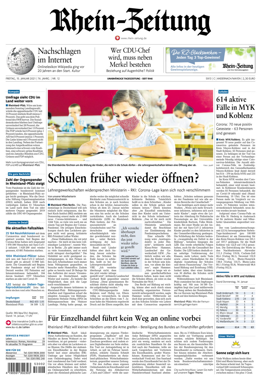Rhein-Zeitung Andernach & Mayen vom Freitag, 15.01.2021
