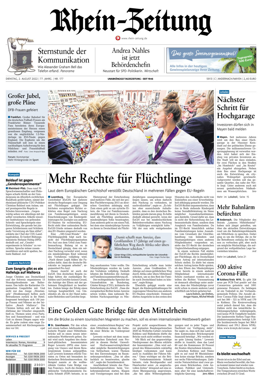 Rhein-Zeitung Andernach & Mayen vom Dienstag, 02.08.2022