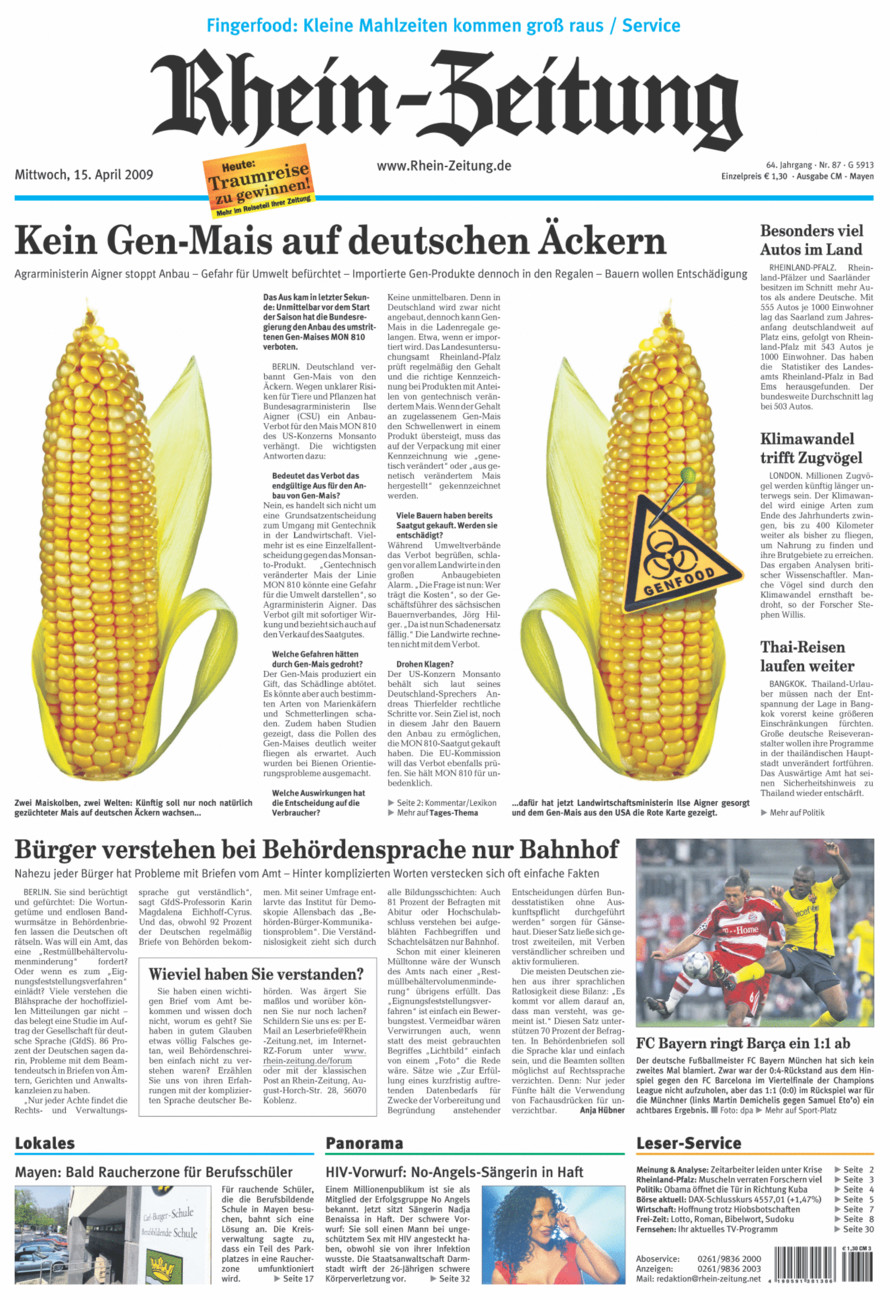 Rhein-Zeitung Andernach & Mayen vom Mittwoch, 15.04.2009