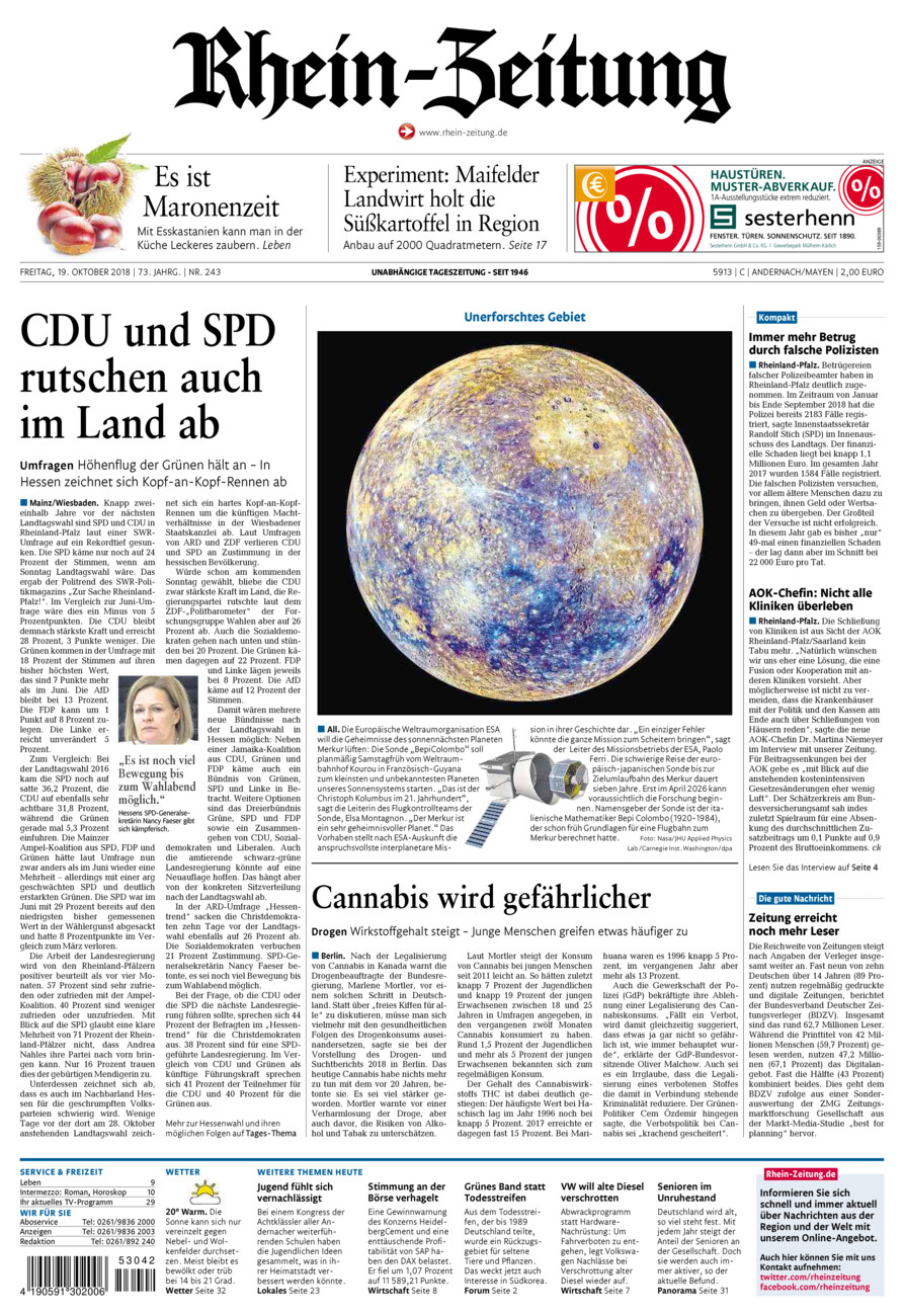 Rhein-Zeitung Andernach & Mayen vom Freitag, 19.10.2018