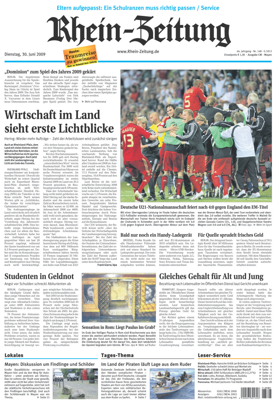 Rhein-Zeitung Andernach & Mayen vom Dienstag, 30.06.2009