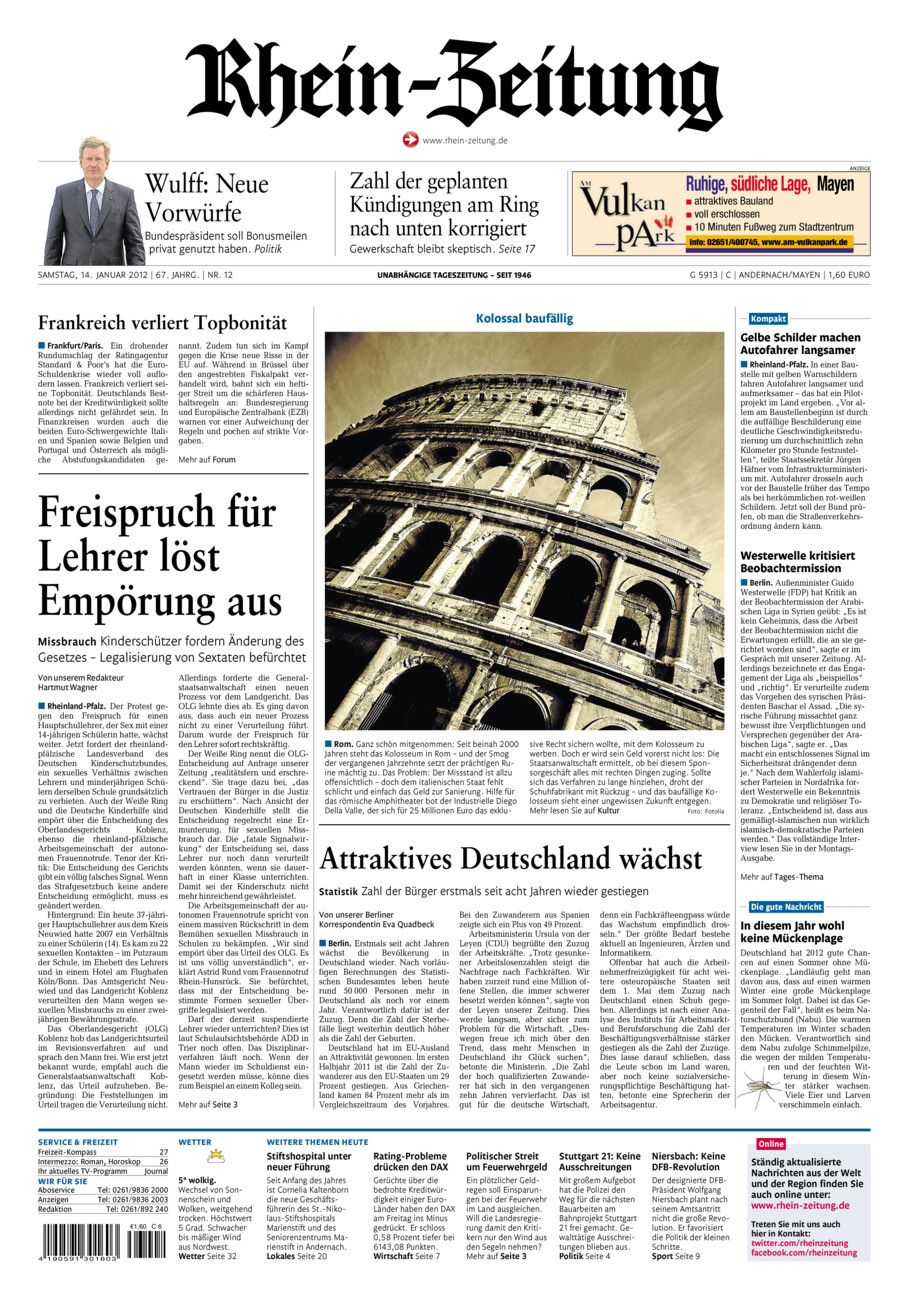 Rhein-Zeitung Andernach & Mayen vom Samstag, 14.01.2012