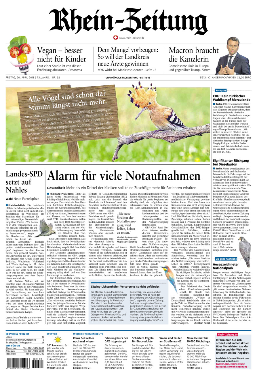 Rhein-Zeitung Andernach & Mayen vom Freitag, 20.04.2018