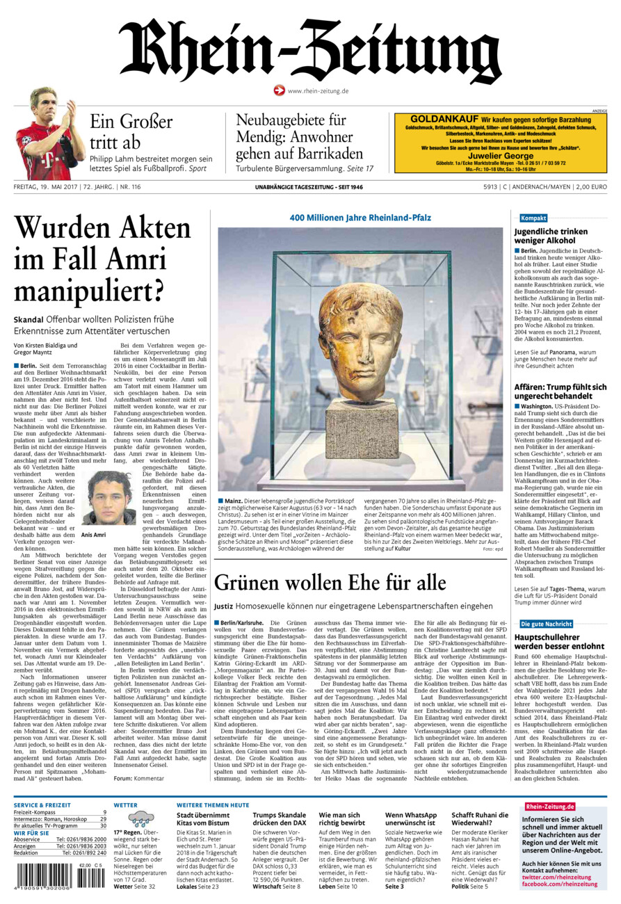 Rhein-Zeitung Andernach & Mayen vom Freitag, 19.05.2017
