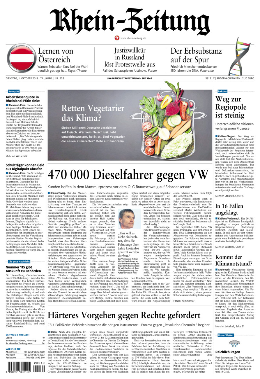 Rhein-Zeitung Andernach & Mayen vom Dienstag, 01.10.2019