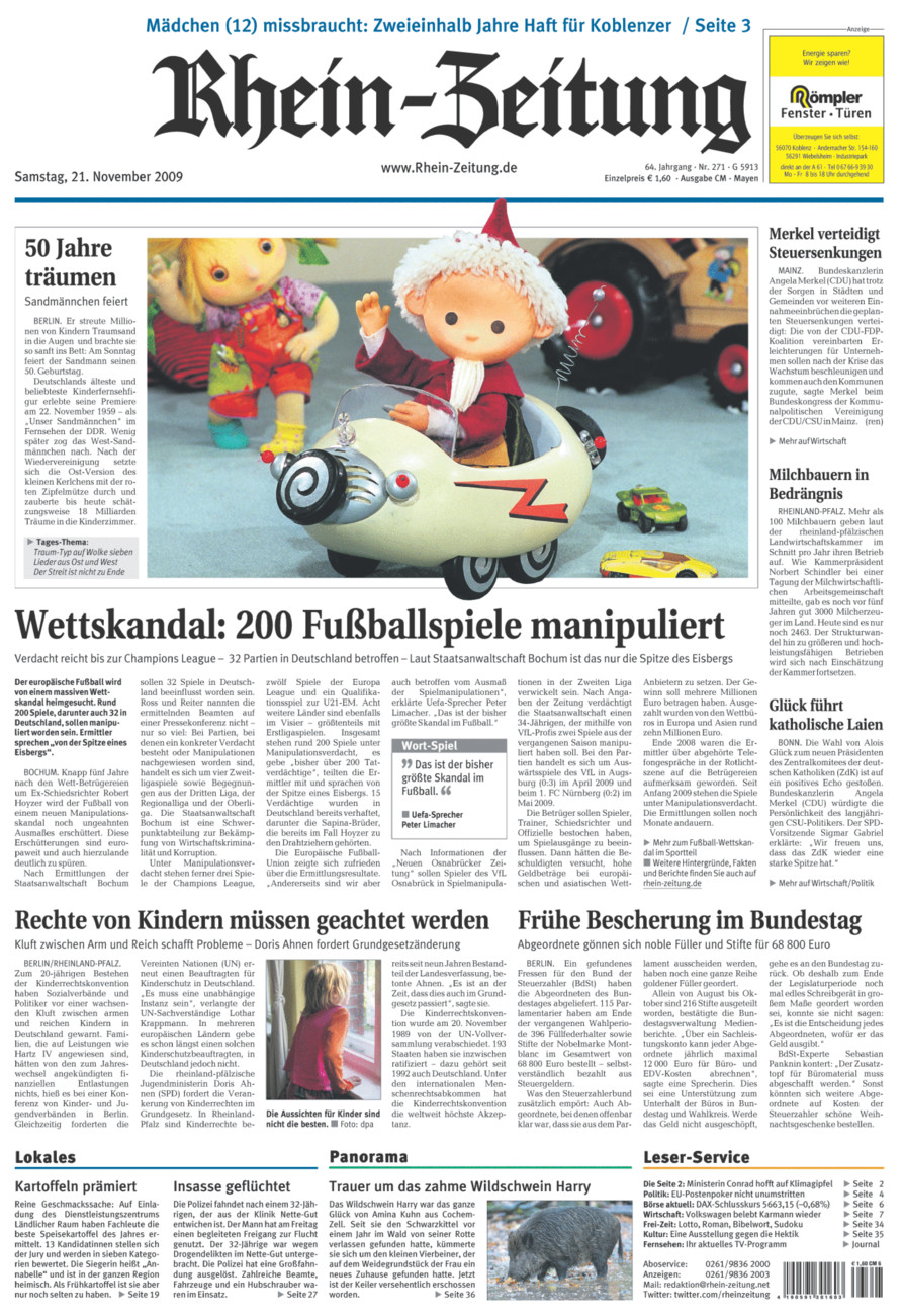 Rhein-Zeitung Andernach & Mayen vom Samstag, 21.11.2009