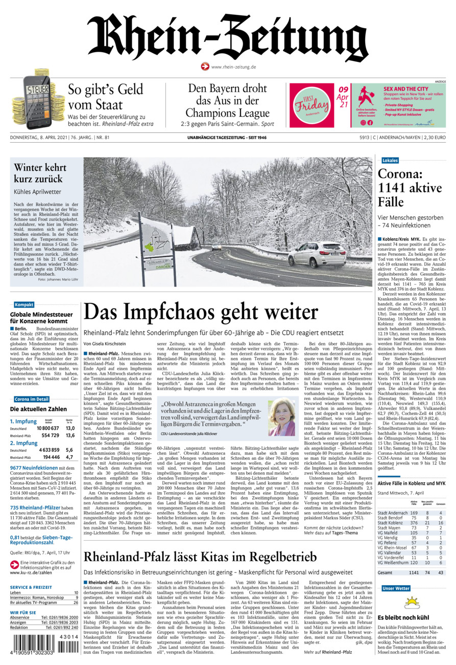 Rhein-Zeitung Andernach & Mayen vom Donnerstag, 08.04.2021