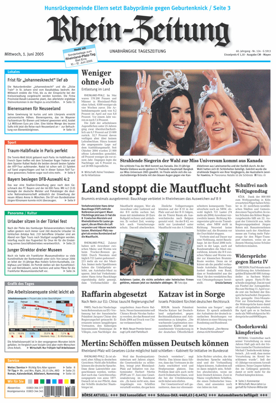 Rhein-Zeitung Andernach & Mayen vom Mittwoch, 01.06.2005