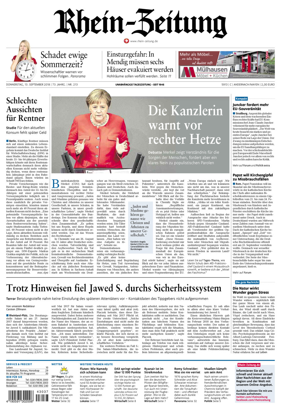 Rhein-Zeitung Andernach & Mayen vom Donnerstag, 13.09.2018