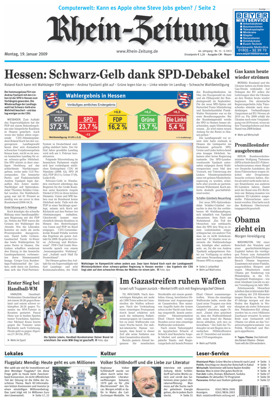 Rhein-Zeitung Andernach & Mayen vom Montag, 19.01.2009