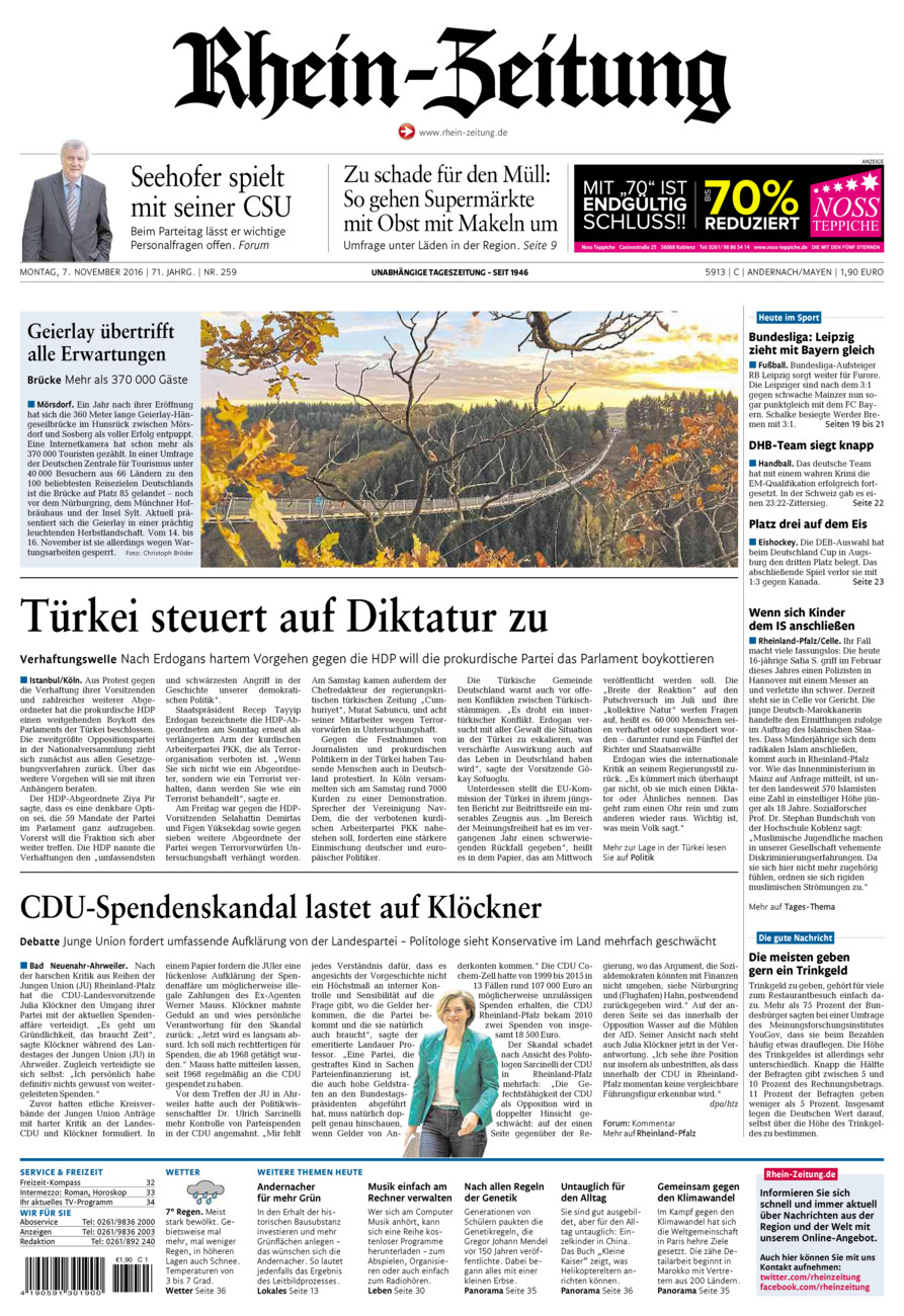 Rhein-Zeitung Andernach & Mayen vom Montag, 07.11.2016