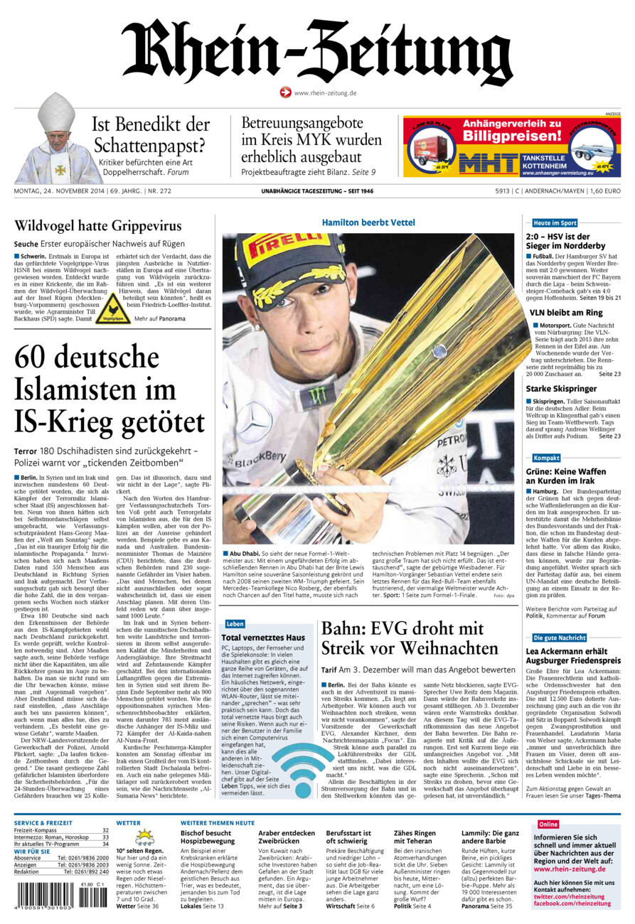 Rhein-Zeitung Andernach & Mayen vom Montag, 24.11.2014