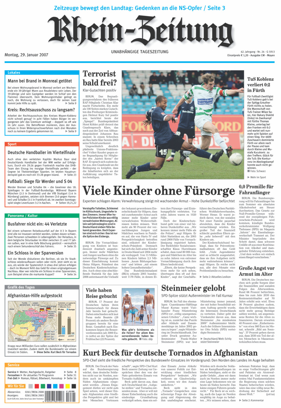 Rhein-Zeitung Andernach & Mayen vom Montag, 29.01.2007