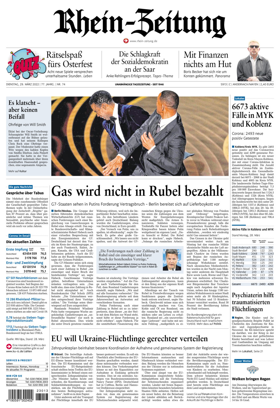 Rhein-Zeitung Andernach & Mayen vom Dienstag, 29.03.2022