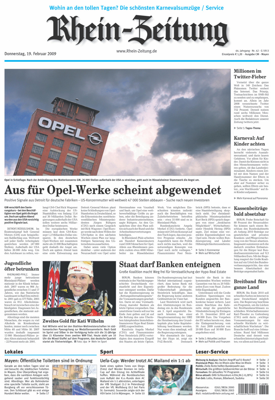Rhein-Zeitung Andernach & Mayen vom Donnerstag, 19.02.2009