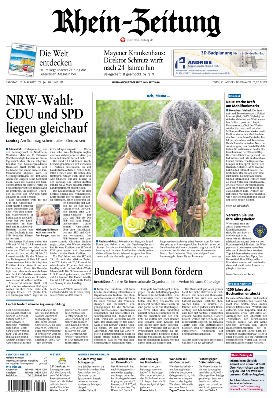 Rhein-Zeitung Andernach & Mayen vom Samstag, 13.05.2017