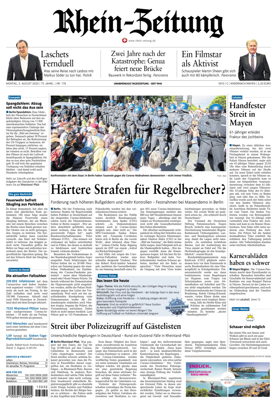 Rhein-Zeitung Andernach & Mayen vom Montag, 03.08.2020