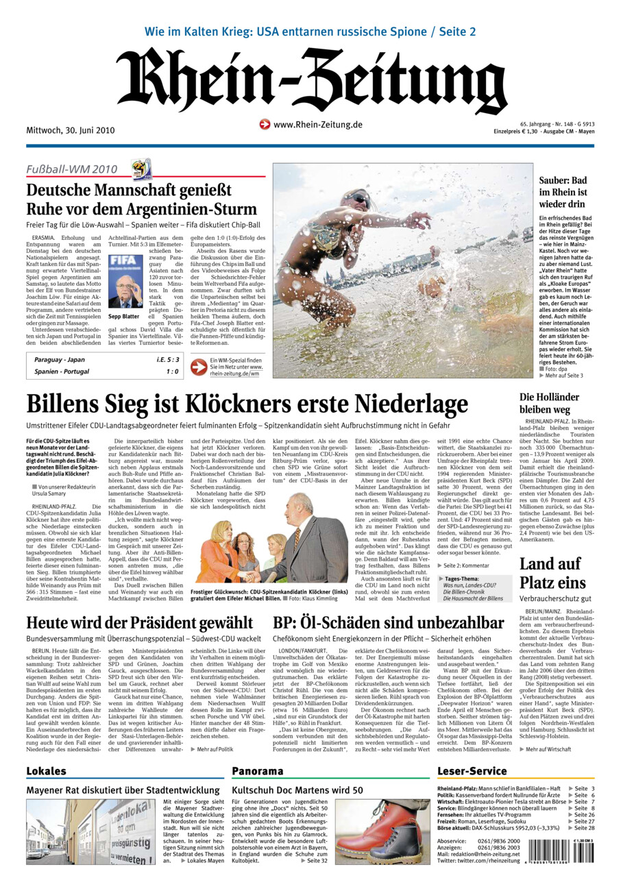 Rhein-Zeitung Andernach & Mayen vom Mittwoch, 30.06.2010