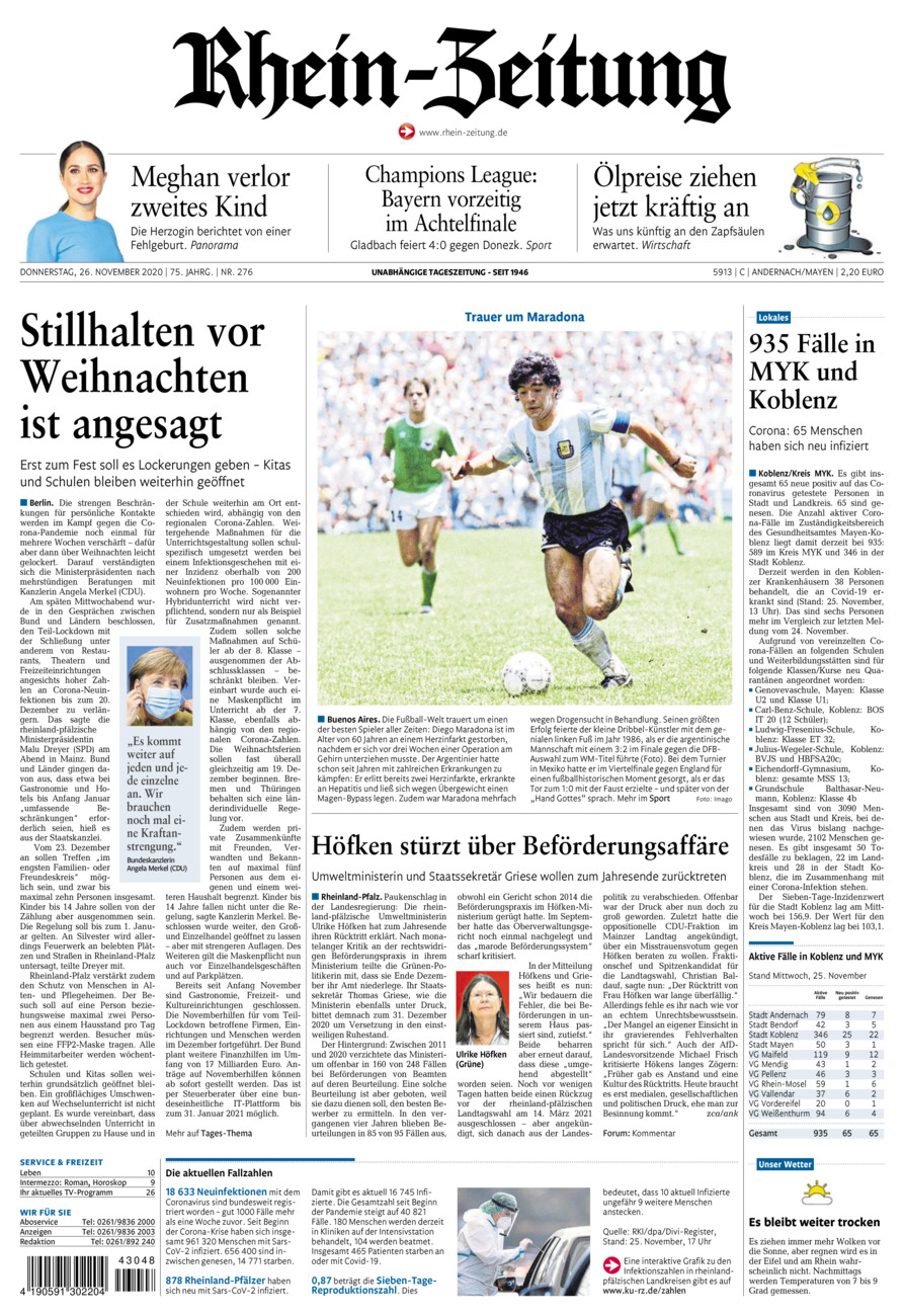 Rhein-Zeitung Andernach & Mayen vom Donnerstag, 26.11.2020