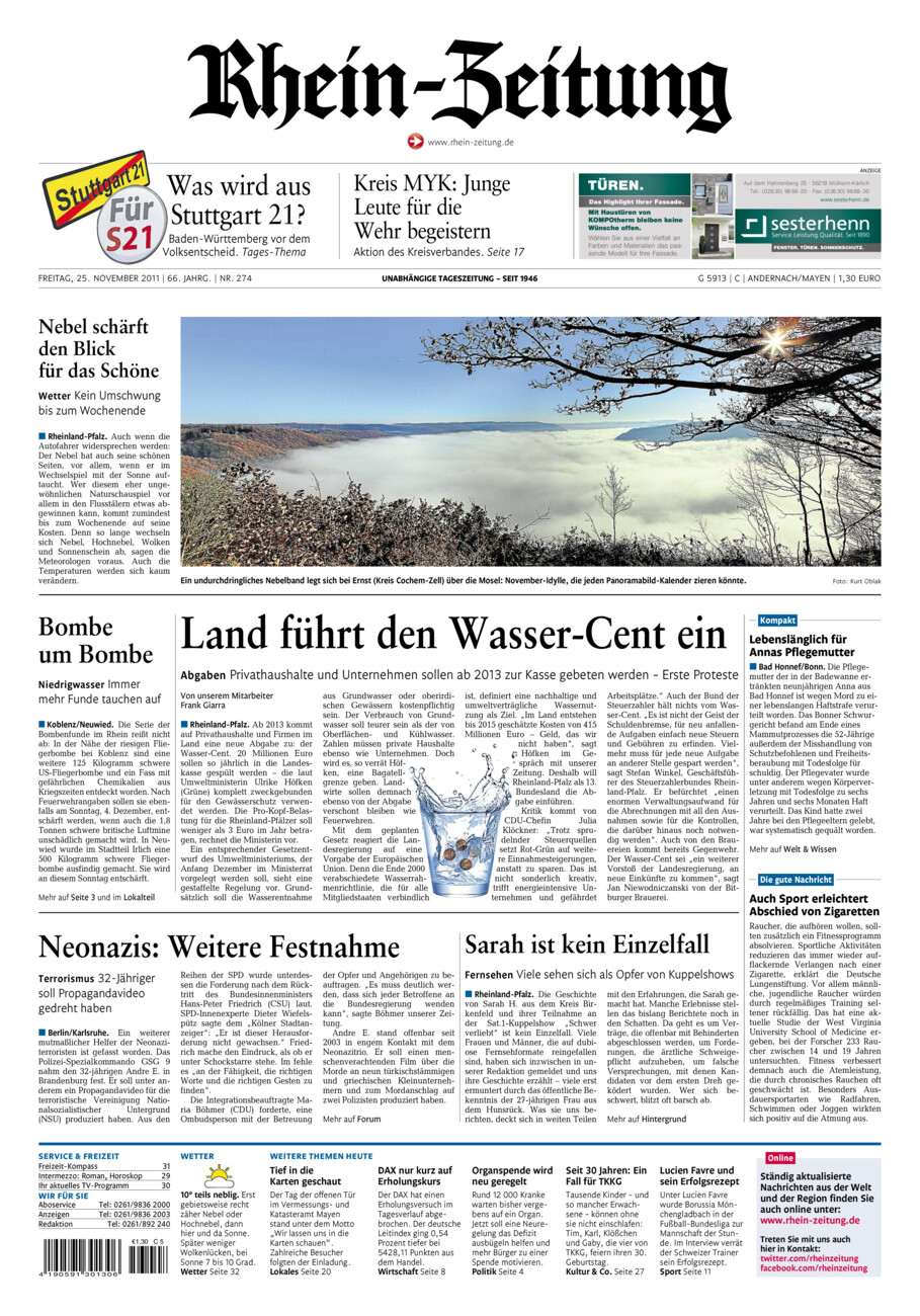 Rhein-Zeitung Andernach & Mayen vom Freitag, 25.11.2011