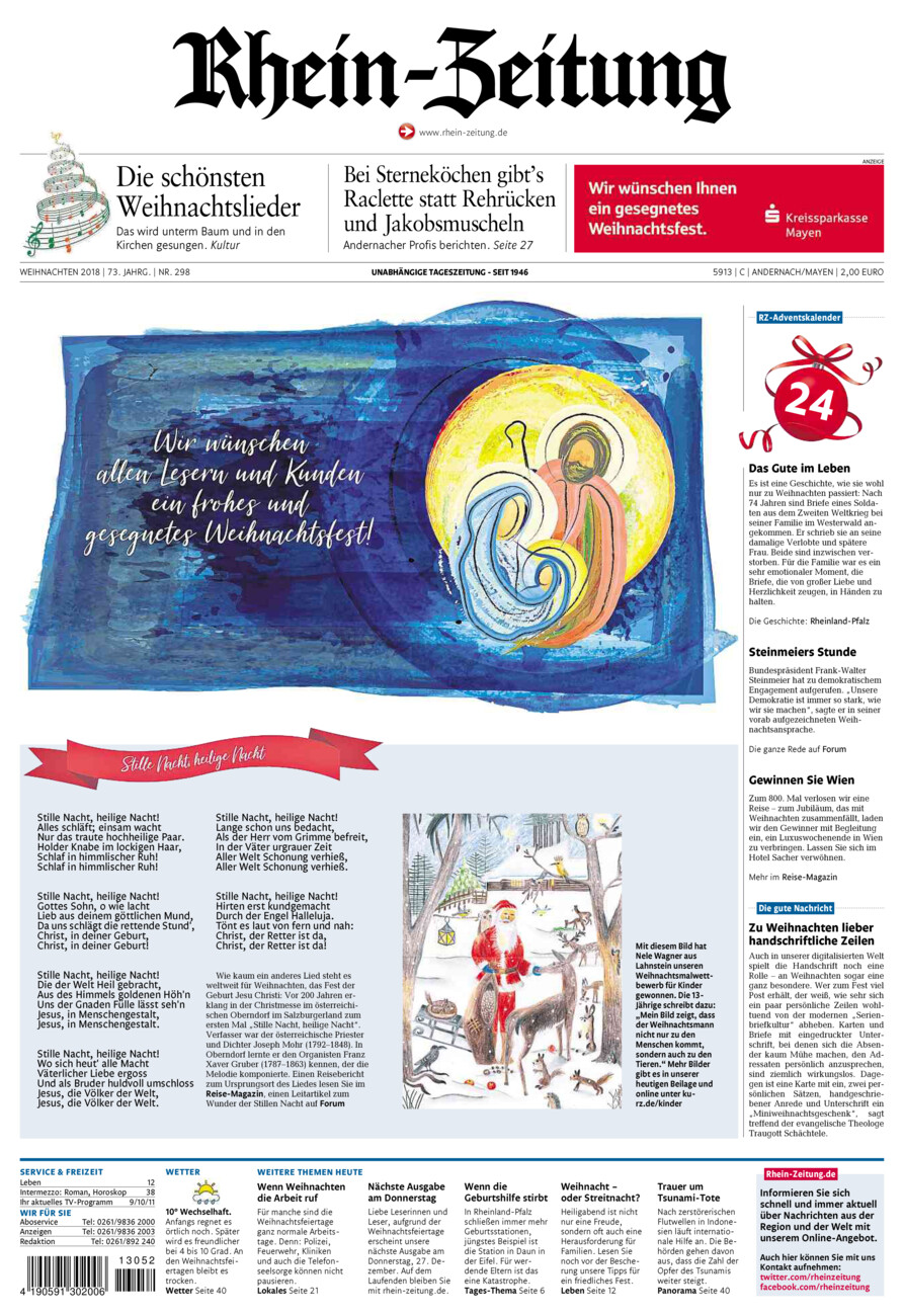 Rhein-Zeitung Andernach & Mayen vom Montag, 24.12.2018